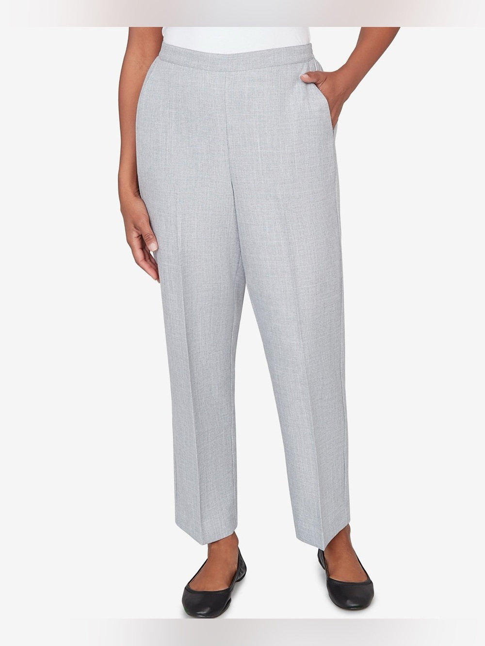 Alfred Dunner Petite Al Fresco Tailored Flat Front Short Length Pants grey 14P
